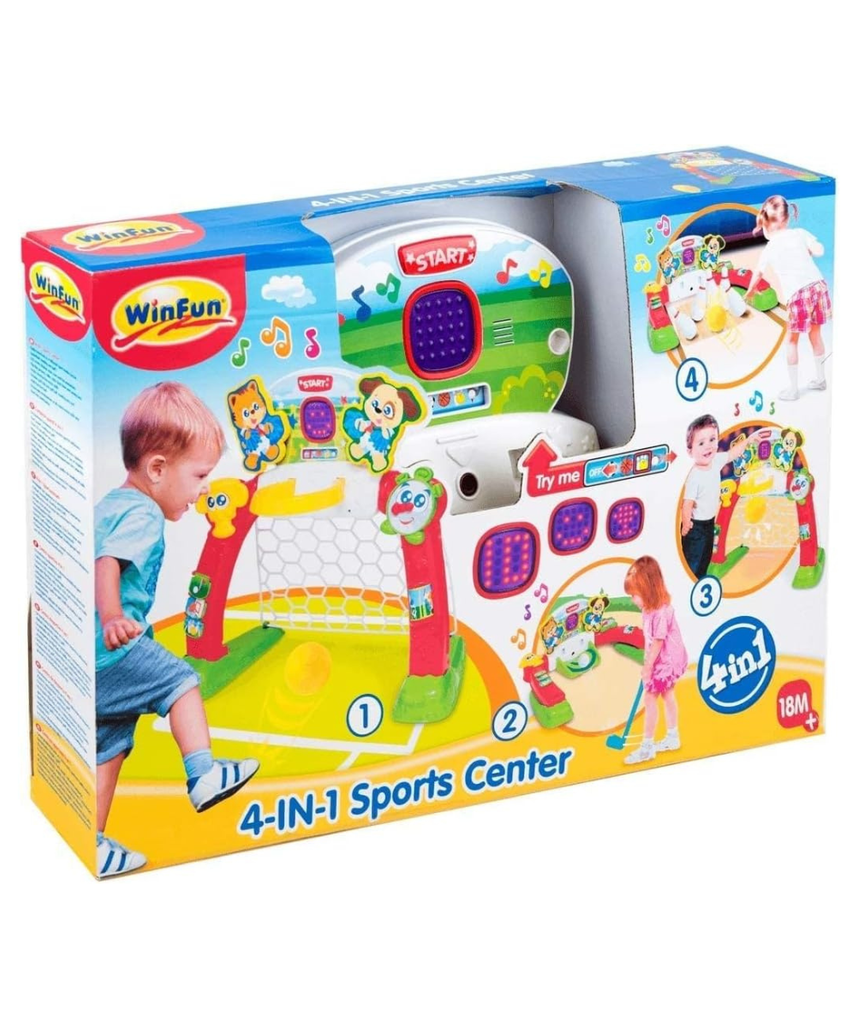 Winfun 4-in-1 Sports Center Toddler Activity Playset, Soccer, Basketball, Bowling & Golf with LED Scoreboard, Lights & Sound, For Toddlers 18+ Months