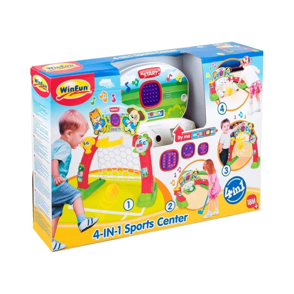 Winfun 4-in-1 Sports Center Toddler Activity Playset, Soccer, Basketball, Bowling & Golf with LED Scoreboard, Lights & Sound, For Toddlers 18+ Months