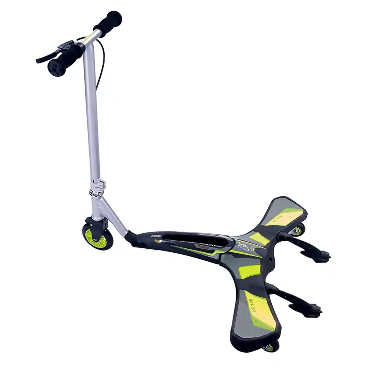 سكوتر JD Bug Cool Carver ثلاثي العجلات، هيكل معدني قابل للطي، عجلة أمامية من البولي يوريثان مقاس 5 بوصات، عجلات خلفية دوارة مقاس 3 بوصات، سعة تحميل 65 كجم، مناسب للأعمار من 5 سنوات فما فوق، سكوتر