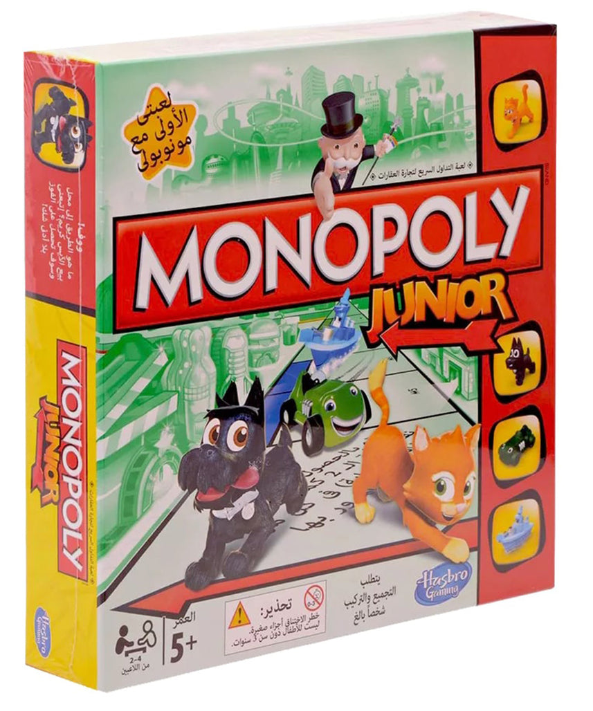 Monopoly Junior Board Game, Original Version C3889, Kid-Friendly Properties, Top Hat Token, Little Scottie, Little Hazel, Toy Car, Family Board Game, Ages 5+