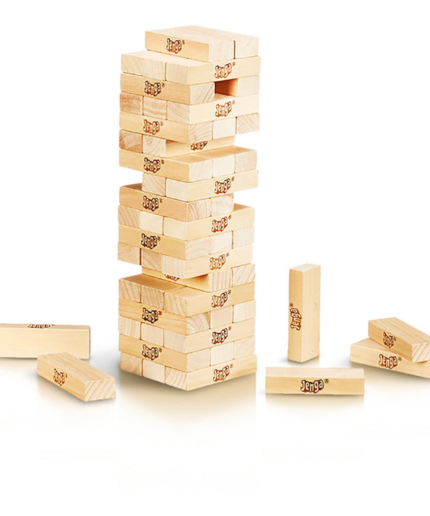 لعبة جينجا الكلاسيكية، جينجا من هاسبرو، ٥٤ مكعبًا من الخشب الصلب، لعبة برج التكديس، لعبة لوحية عائلية، لعبة أطفال، لعبة داخلية، للأعمار من ٦ سنوات فما فوق، لاعب واحد أو أكثر