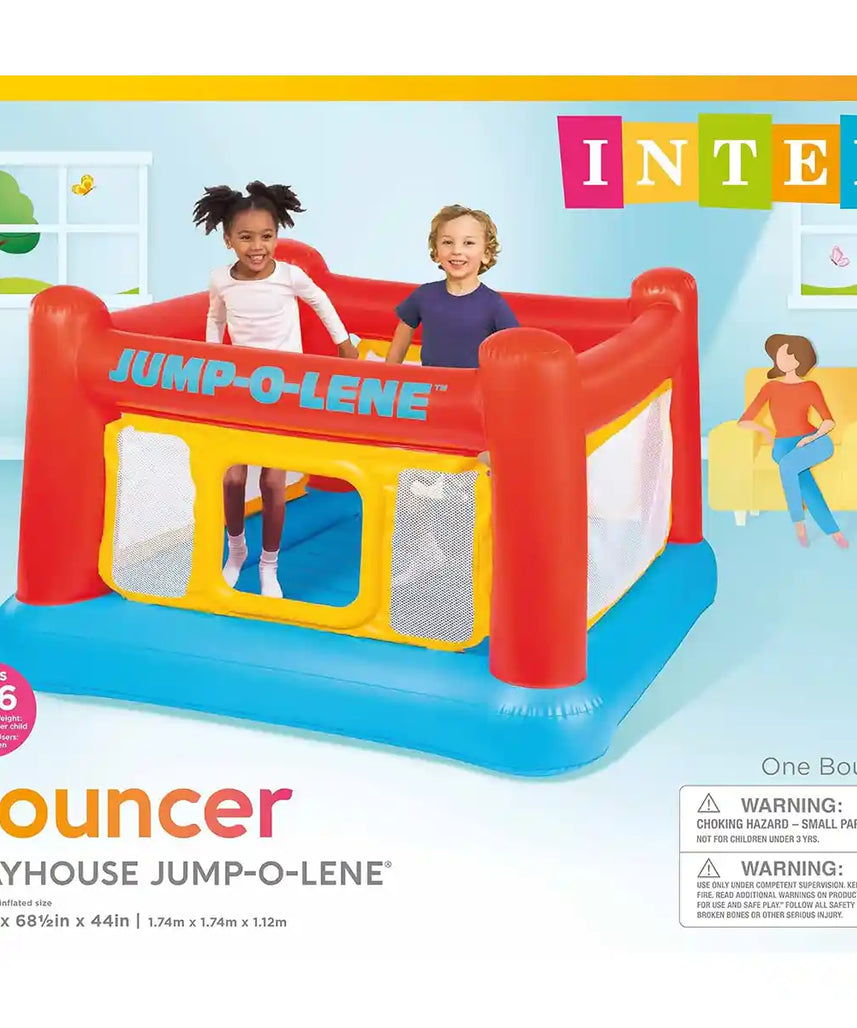 Intex Jump-O-Lene Inflatable Playhouse Bouncer 48260NP – Extra Large Indoor/Outdoor Jumping Castle for Kids, 174 x 174 x 112 cm, Ages 3+