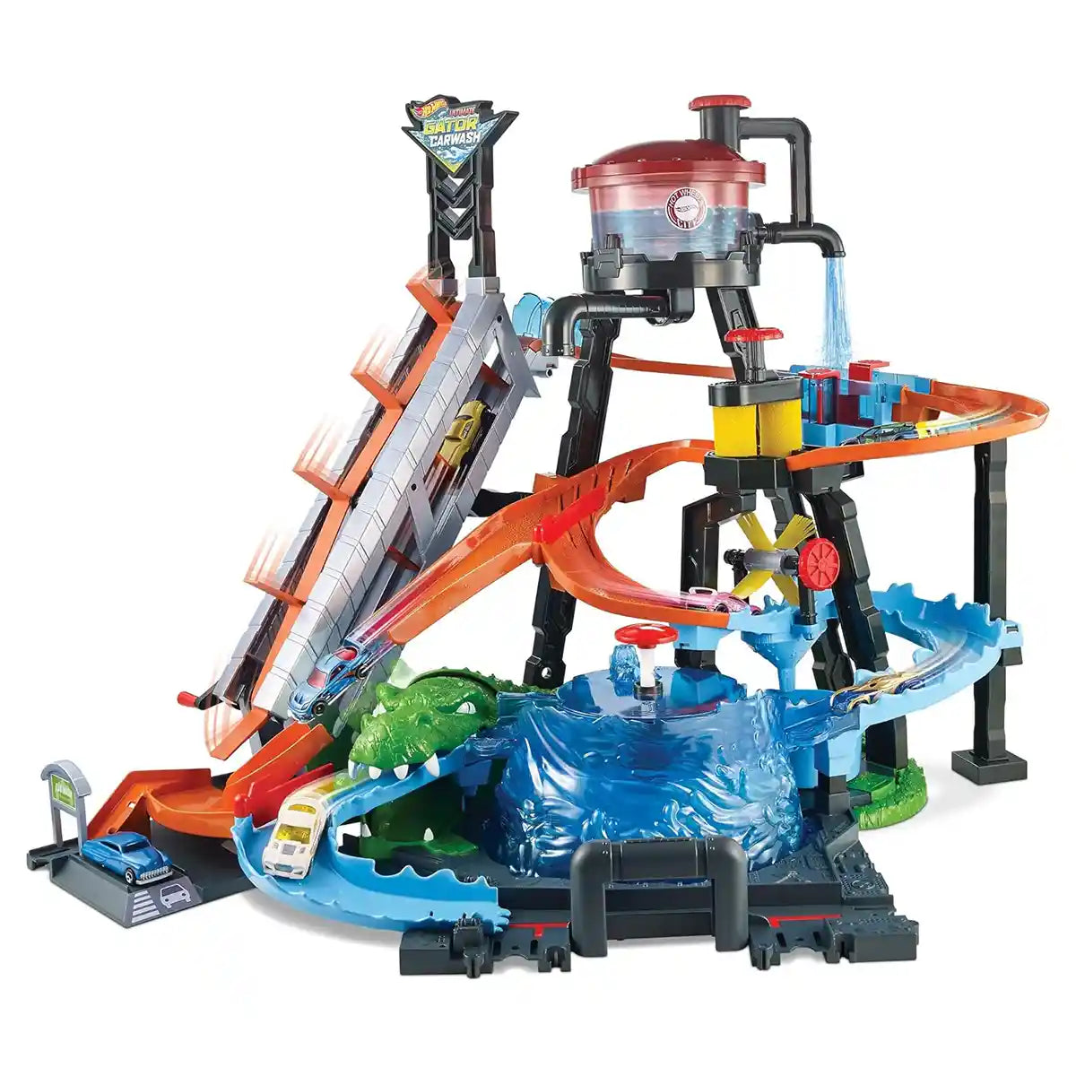Hot Wheels City Ultimate Gator Car Wash Playset with Color Shifters Car, Manual Crank Elevator, Whirlpool Dunk Tank, and Giant Gator, Boys & Girls, Ages 4+