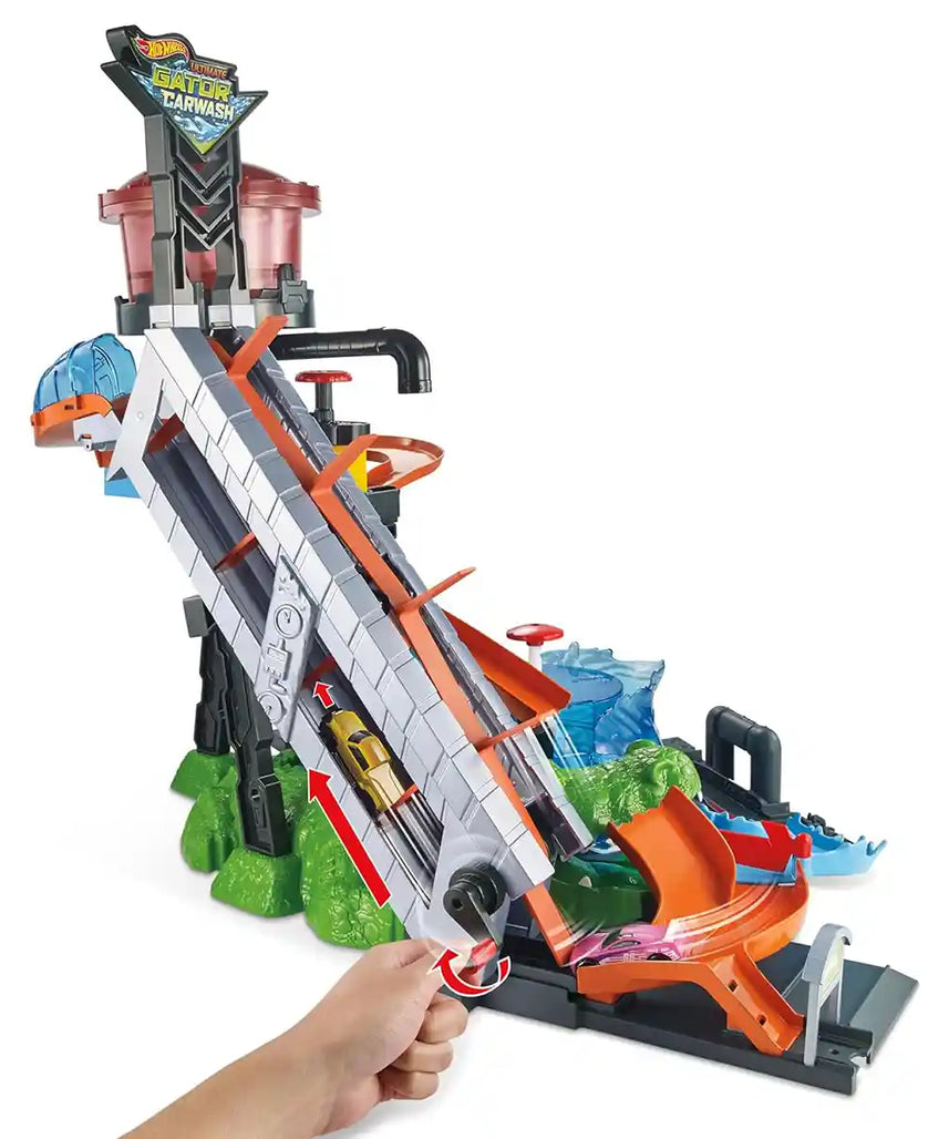 Hot Wheels City Ultimate Gator Car Wash Playset with Color Shifters Car, Manual Crank Elevator, Whirlpool Dunk Tank, and Giant Gator, Boys & Girls, Ages 4+