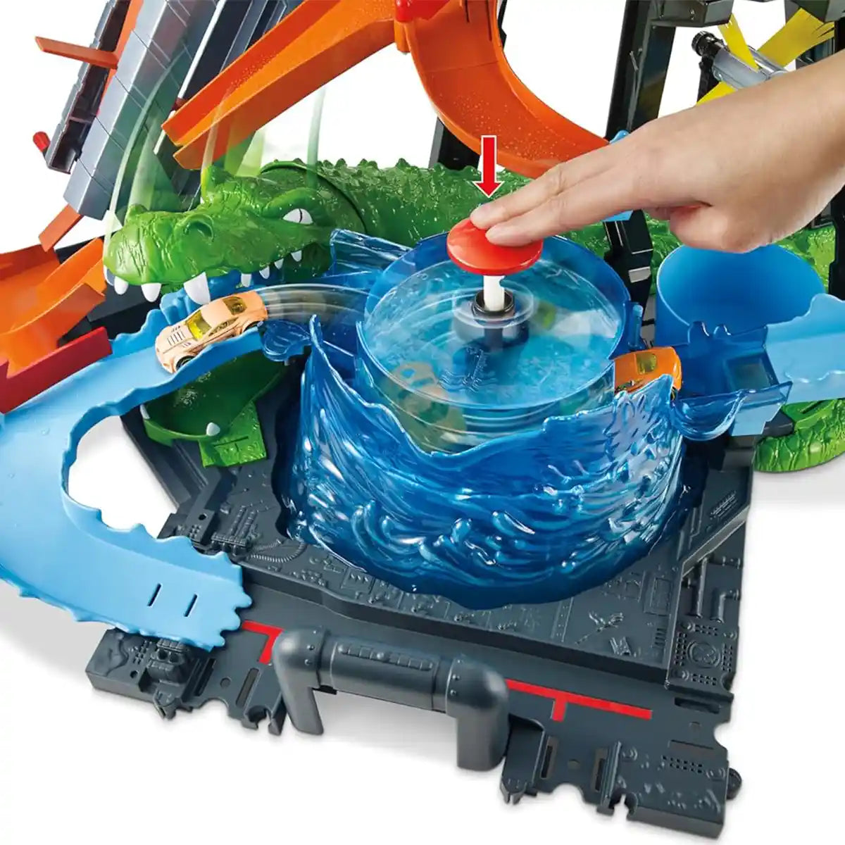 Hot Wheels City Ultimate Gator Car Wash Playset with Color Shifters Car, Manual Crank Elevator, Whirlpool Dunk Tank, and Giant Gator, Boys & Girls, Ages 4+