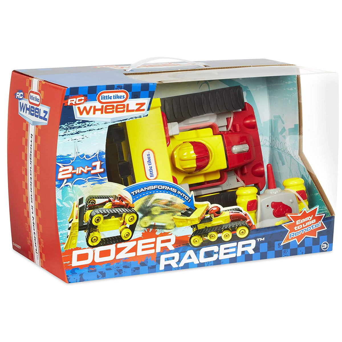 سيارة ليتل تايكس ريسر جرافة ريسر 2 في 1 تعمل بالتحكم عن بعد، جرافة متحولة وسيارة سباق مع وضعي قيادة للأطفال من سن 3 سنوات فما فوق