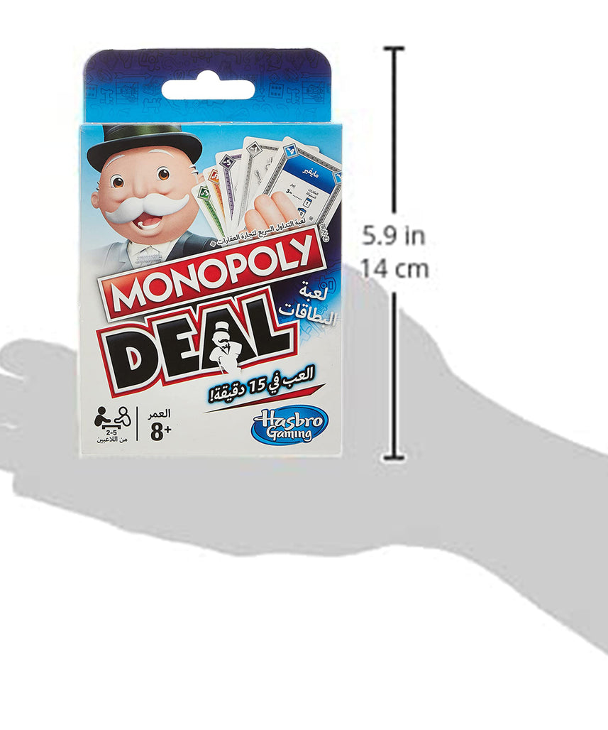 Monopoly Deal Card Game, Arabic Version, Quick-Playing Property Trading Game, 2-5 Players, Action Cards, Property Cards, Family Game, Kids Ages 8+