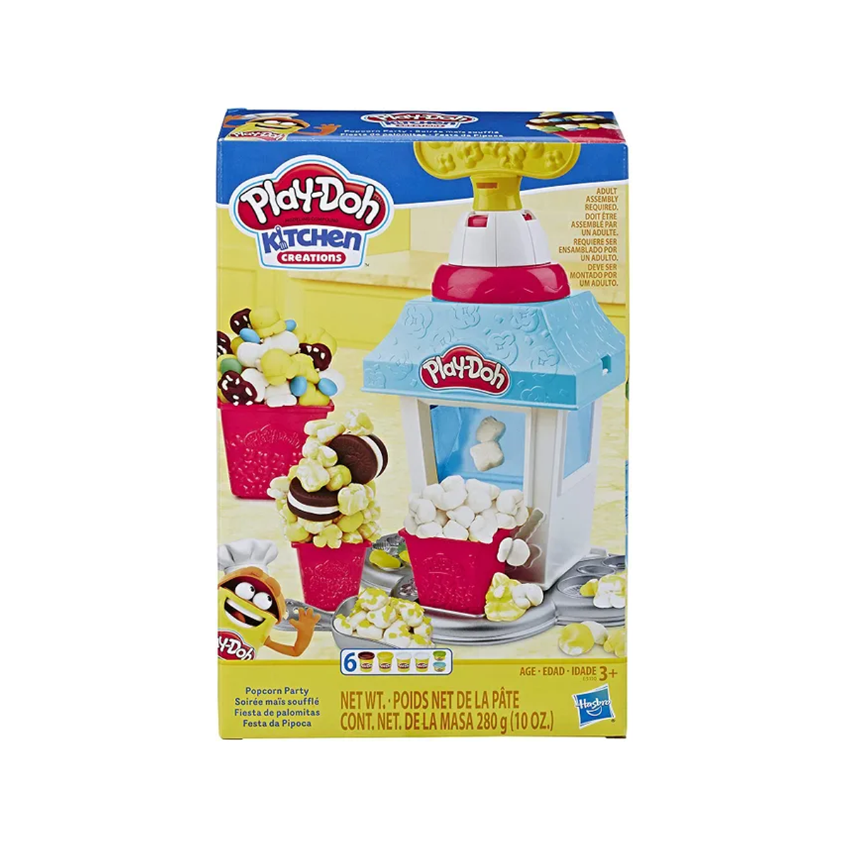 مجموعة طعام لعب حفلات الفشار من بلاي دوه كيتشن كرييشنز مع 6 علب غير سامة، لعبة صانعة الفشار للأطفال من سن 3 سنوات فما فوق