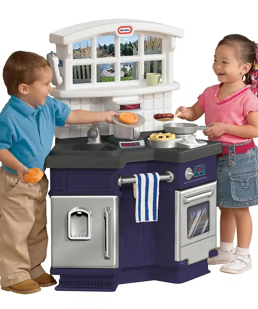 مجموعة مطبخ ليتل تايكس سايد باي سايد، مطبخ تظاهري مع أصوات طبخ واقعية، تصميم زاوية للعب المشترك، للأعمار من 3 سنوات فما فوق، تلبيس وتظاهر