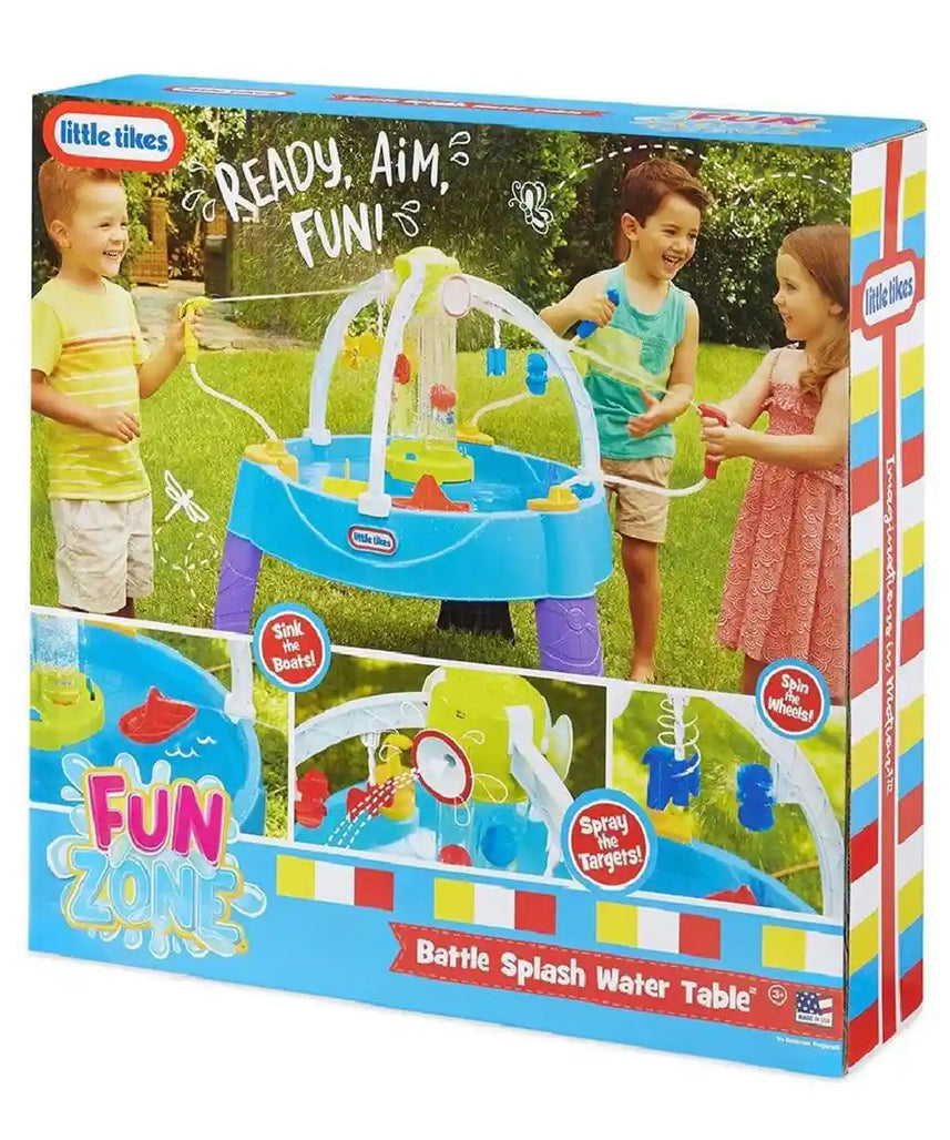 Little Tikes Fun Zone Battle Splash Water Table, Outdoor Water Playset with Sprinkler and Spray Action, Interactive Garden Toy for Kids Ages 3-6, Water Tables