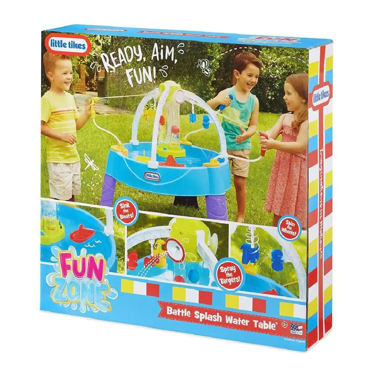 Little Tikes Fun Zone Battle Splash Water Table, Outdoor Water Playset with Sprinkler and Spray Action, Interactive Garden Toy for Kids Ages 3-6, Water Tables