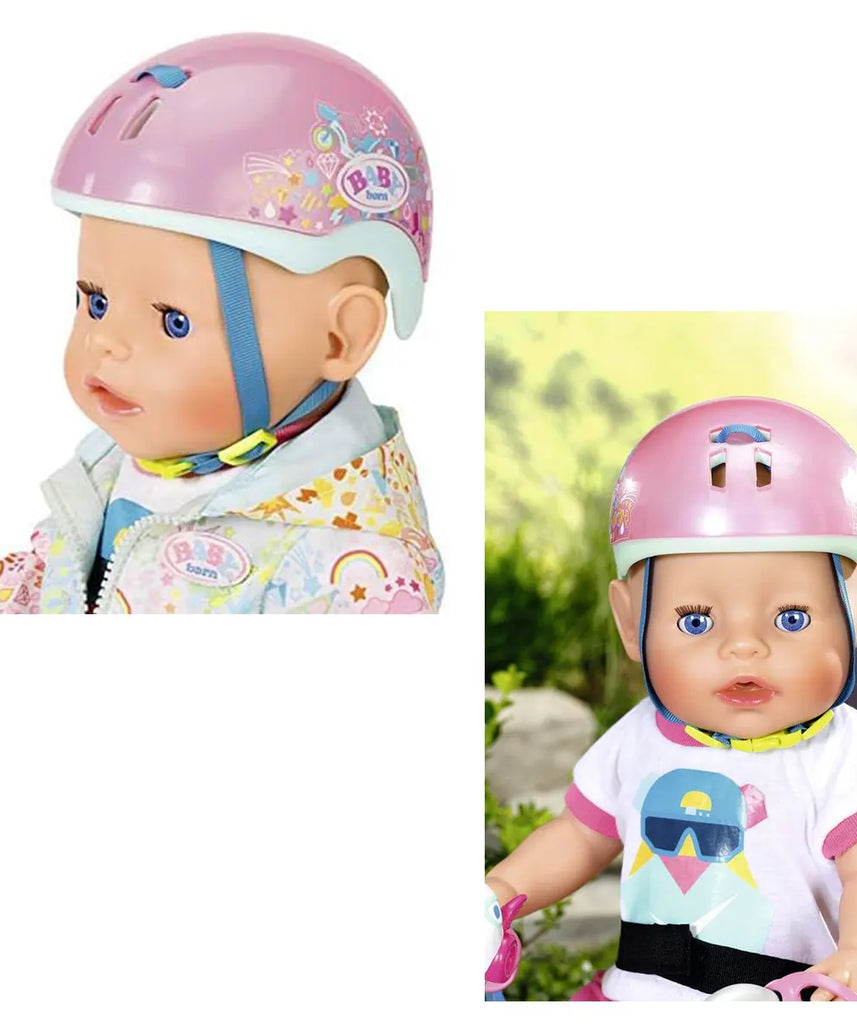خوذة دراجة بيبي بورن للدمى بطول 43 سم، إكسسوار دمية وردي لامع، خوذة أمان للعب الدمى، للأعمار من 3 سنوات فما فوق، إكسسوارات الدمى، الدمى والمنازل والإكسسوارات