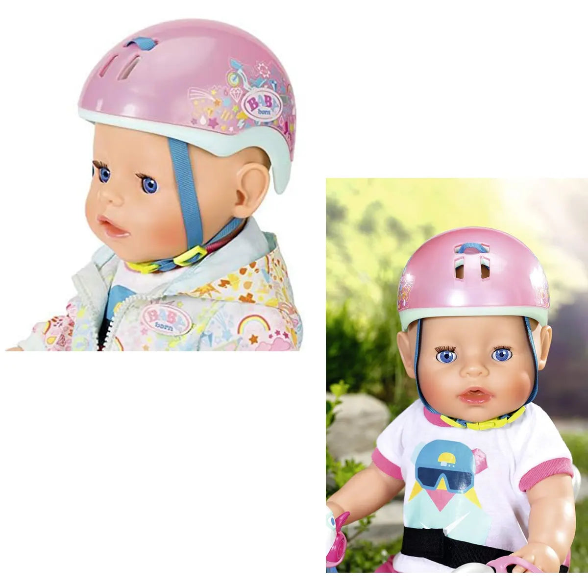 خوذة دراجة بيبي بورن للدمى بطول 43 سم، إكسسوار دمية وردي لامع، خوذة أمان للعب الدمى، للأعمار من 3 سنوات فما فوق، إكسسوارات الدمى، الدمى والمنازل والإكسسوارات