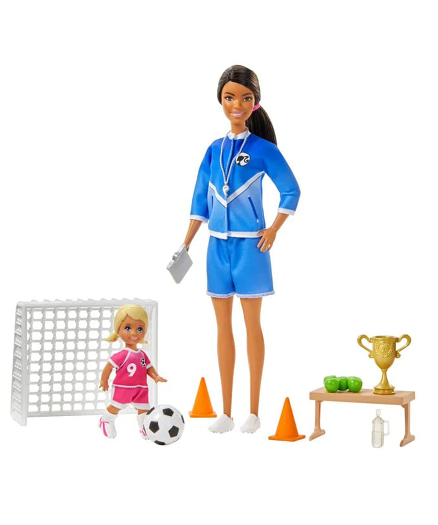 Barbie Soccer Coach Playset with Dolls Soccer Accessories Goal Net Trophy and Training Equipment