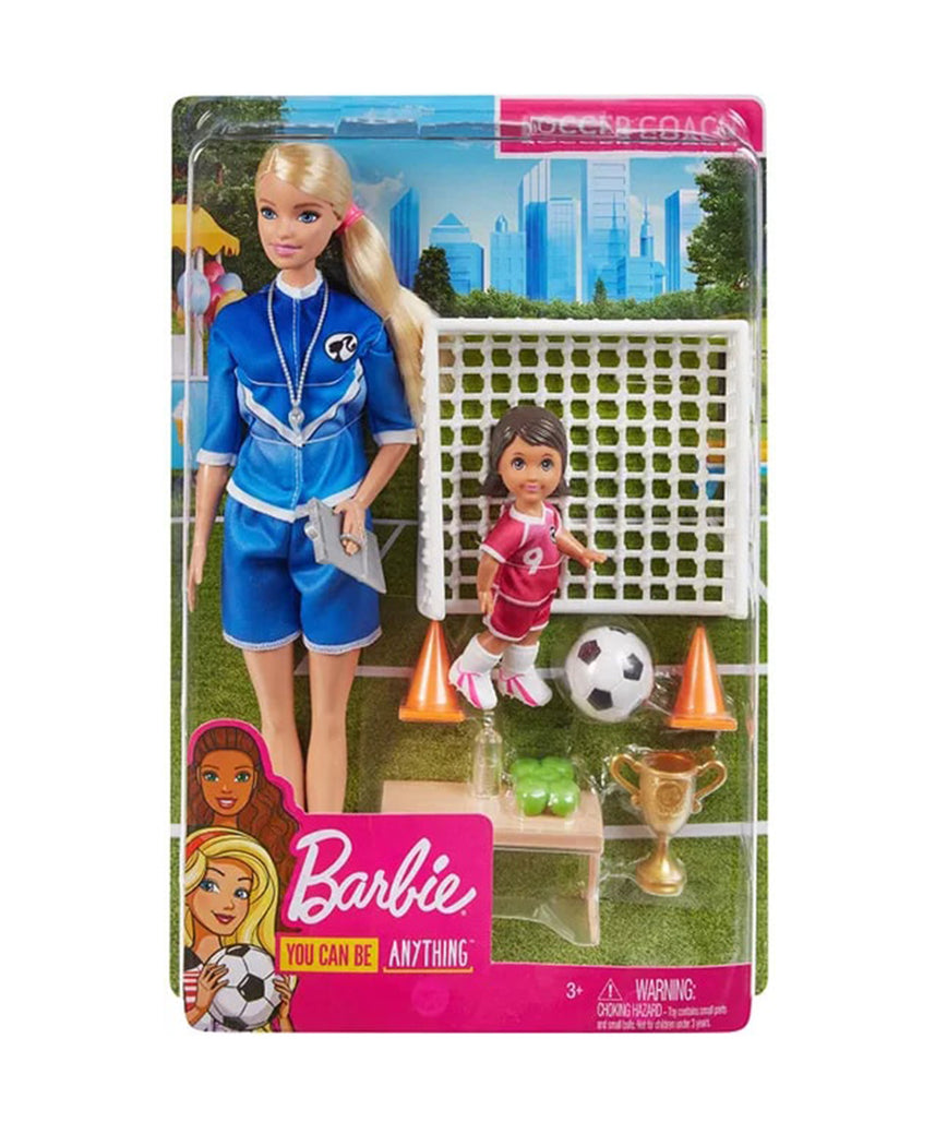 Barbie Soccer Coach Playset with Dolls Soccer Accessories Goal Net Trophy and Training Equipment