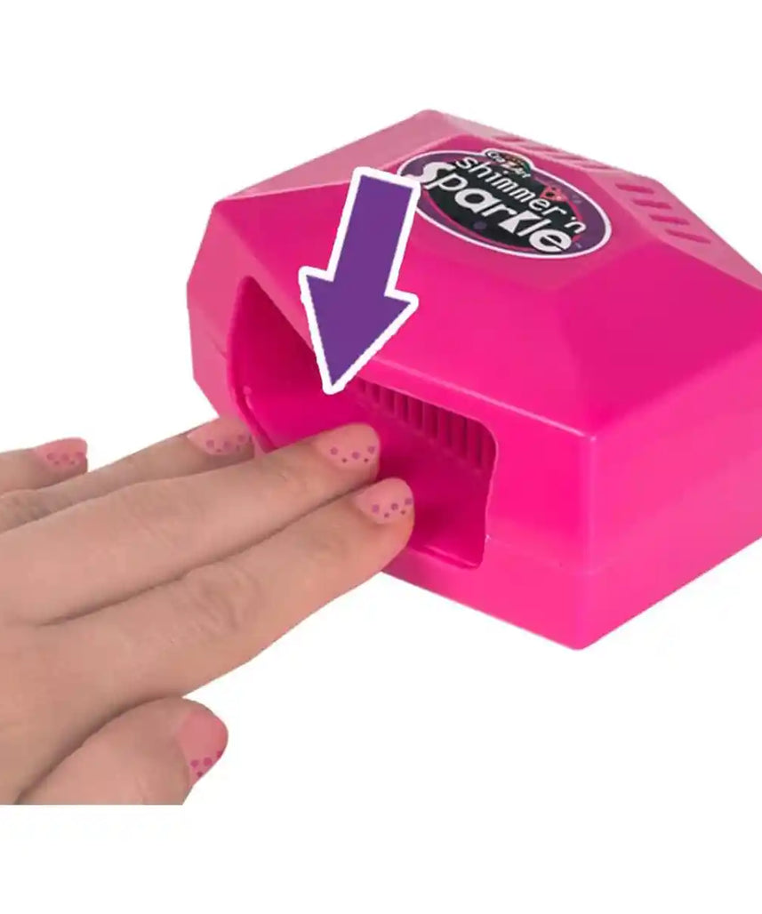 CraZart Shimmer & Sparkle Manicure Magic Nail Studio, 3 Nail Polishes + 2 Gem Sticker Sheets, Quick Dryer, DIY Nail Art Kit for Girls 6+