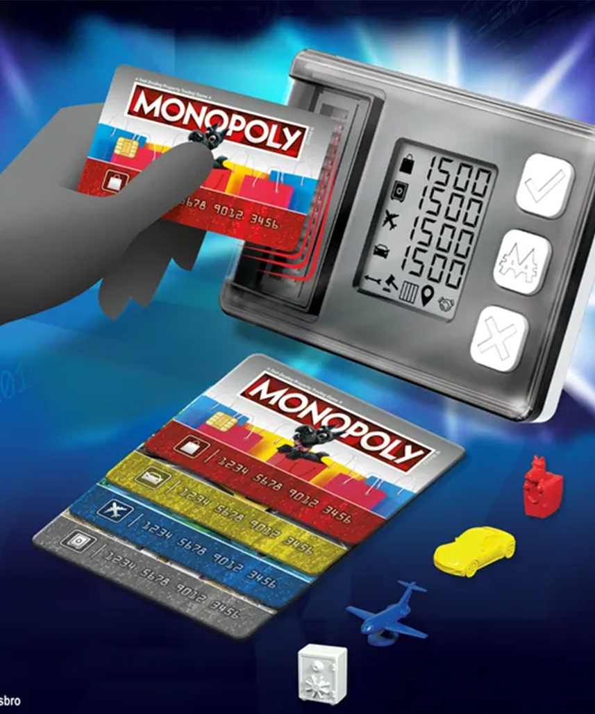 لعبة مونوبولي الإلكترونية المصرفية الفائقة من هاسبرو للألعاب، بطاقات مصرفية رقمية، لعبة عائلية بدون نقود للأطفال والكبار، سريعة اللعب، شراء وبيع العقارات، ميزة السفر، لعبة حفلات ممتعة