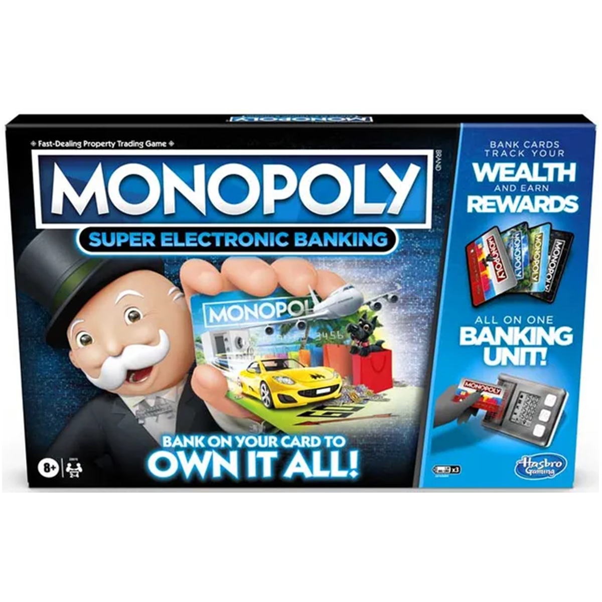 لعبة مونوبولي الإلكترونية المصرفية الفائقة من هاسبرو للألعاب، بطاقات مصرفية رقمية، لعبة عائلية بدون نقود للأطفال والكبار، سريعة اللعب، شراء وبيع العقارات، ميزة السفر، لعبة حفلات ممتعة