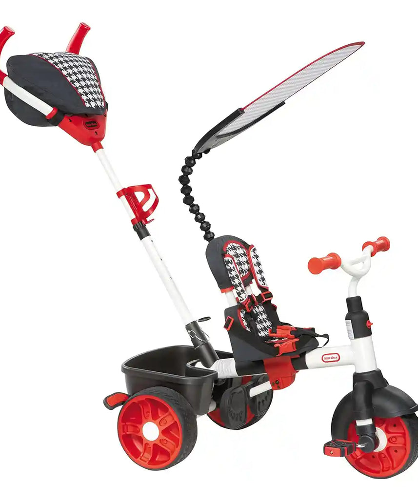 دراجة ثلاثية العجلات ليتل تايكس الرياضية 4 في 1، حمراء/بيضاء، قابلة للتعديل مع مقبض للوالدين، للأعمار من 9 أشهر إلى 3 سنوات، دراجات ثلاثية العجلات