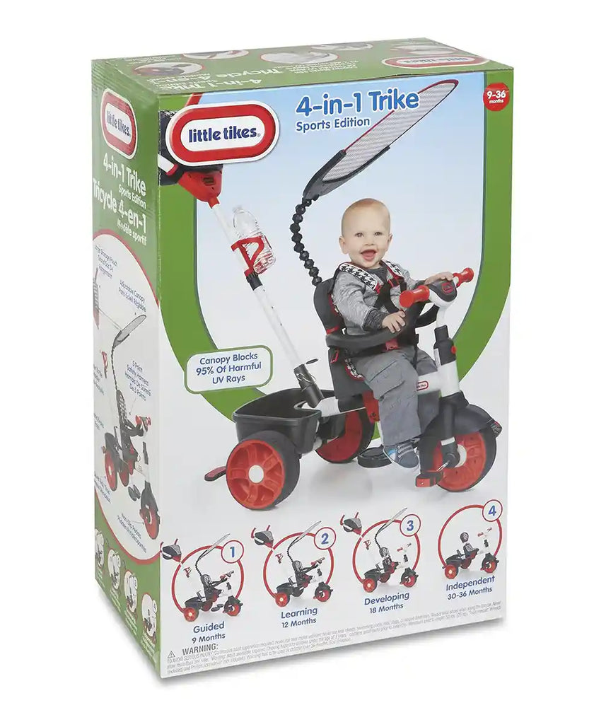 دراجة ثلاثية العجلات ليتل تايكس الرياضية 4 في 1، حمراء/بيضاء، قابلة للتعديل مع مقبض للوالدين، للأعمار من 9 أشهر إلى 3 سنوات، دراجات ثلاثية العجلات
