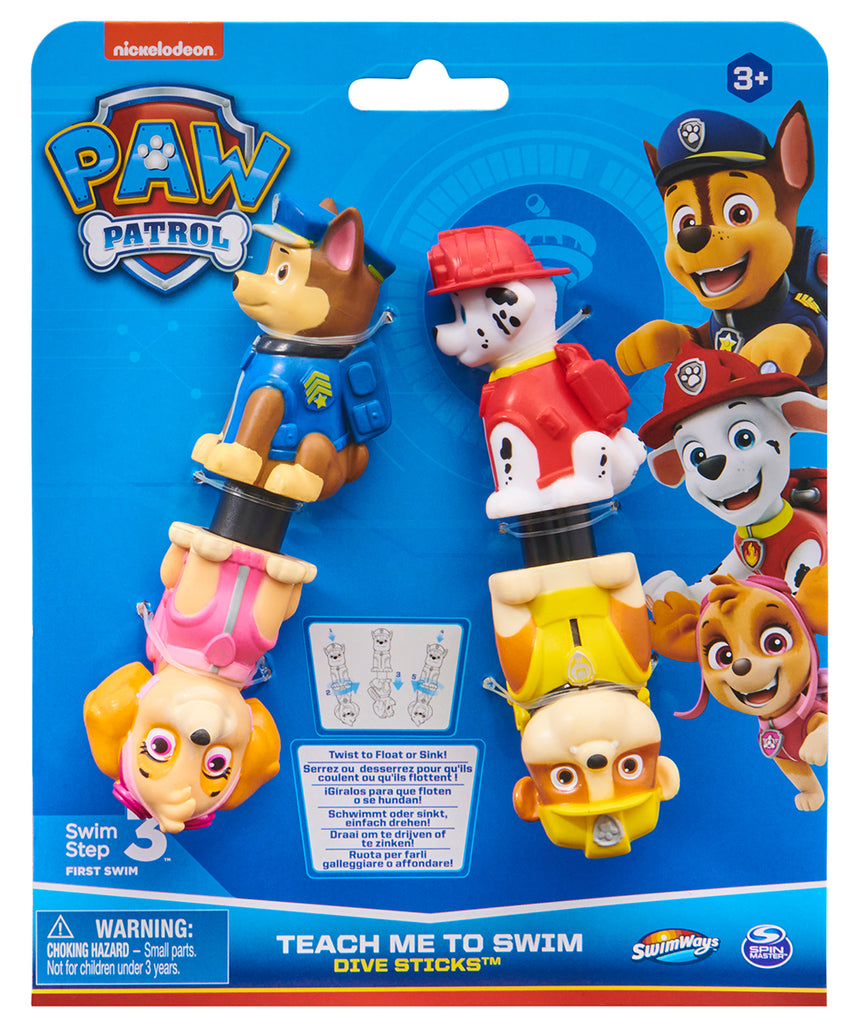 Paw Patrol Learn to Dive Swim Dive Sticks for Kids, 2-Pack Adjustable Floating and Sinking Pool Toys for Beginner and Advanced Swimmers, Fun Underwater Water Retrieval Training