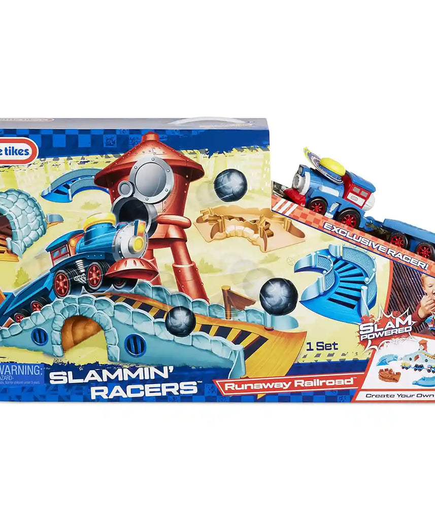 Little Tikes Slammin Racers Runaway Railroad Set, Slam Powered Train with Cargo Cars, Customizable Stunt Track with 5 Pieces, Works with All Slammin Racers Vehicles, Ages 3+