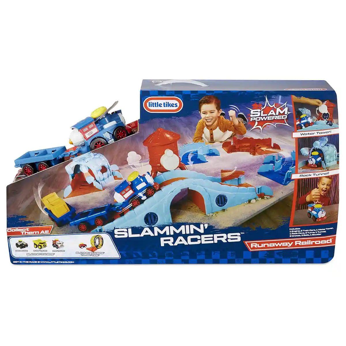 Little Tikes Slammin Racers Runaway Railroad Set, Slam Powered Train with Cargo Cars, Customizable Stunt Track with 5 Pieces, Works with All Slammin Racers Vehicles, Ages 3+