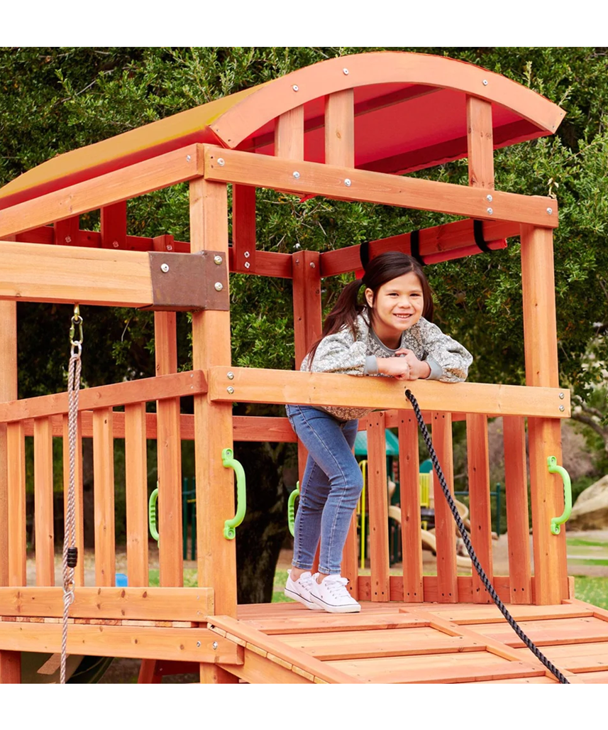 مجموعة ألعاب خشبية خارجية من Little Tikes Real Wood Adventures Cottontail Hideaway مع نادي، وأراجيح حبلية، ومنزلق، ومراجيح، وجدار تسلق - متعة في الفناء الخلفي للأطفال من سن 3 إلى 10 سنوات