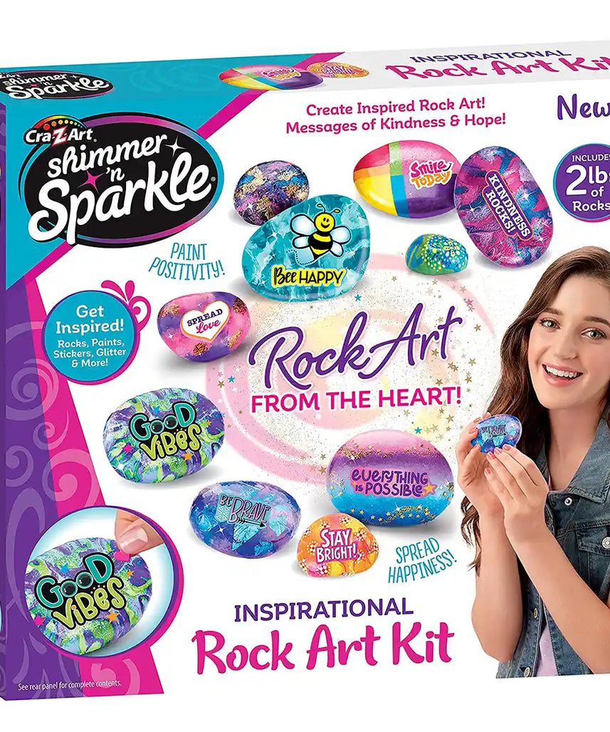 Shimmer N’ Sparkle Make Your Own Stained Glass & Inspirational Rock Art Kit, DIY Arts & Crafts Set for Kids Ages 8+, Paint, Glitter, Gems, Sequins, Foil, Brushes Included