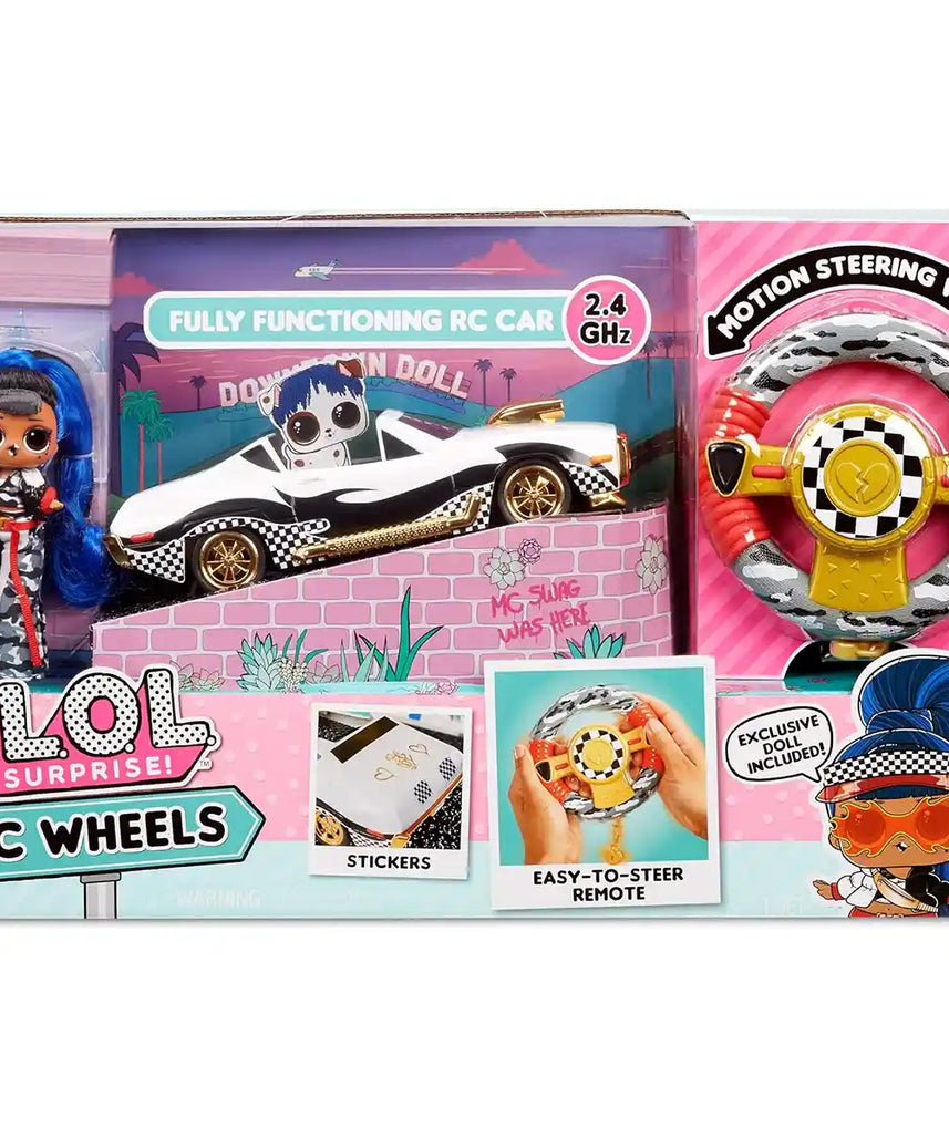 L.O.L. Surprise RC Wheels, Remote Control Car with Exclusive J.K. Doll & Downtown Mini Doll for Kids