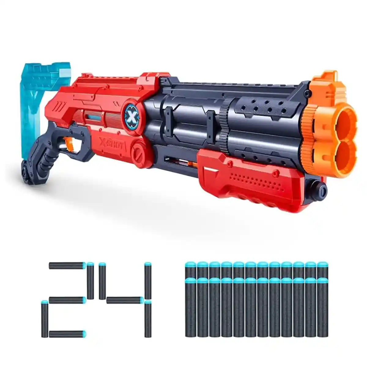 مسدس سهام XSHOT Excel Vigilante أحمر من الفوم، مزود بمضخة مزدوجة الماسورة، سريع الإطلاق، يتضمن 24 سهمًا و4 أهداف، بمخزون قابل للتعديل، مدى طويل 90 قدمًا، لعبة قتال للأطفال والمراهقين والبالغين