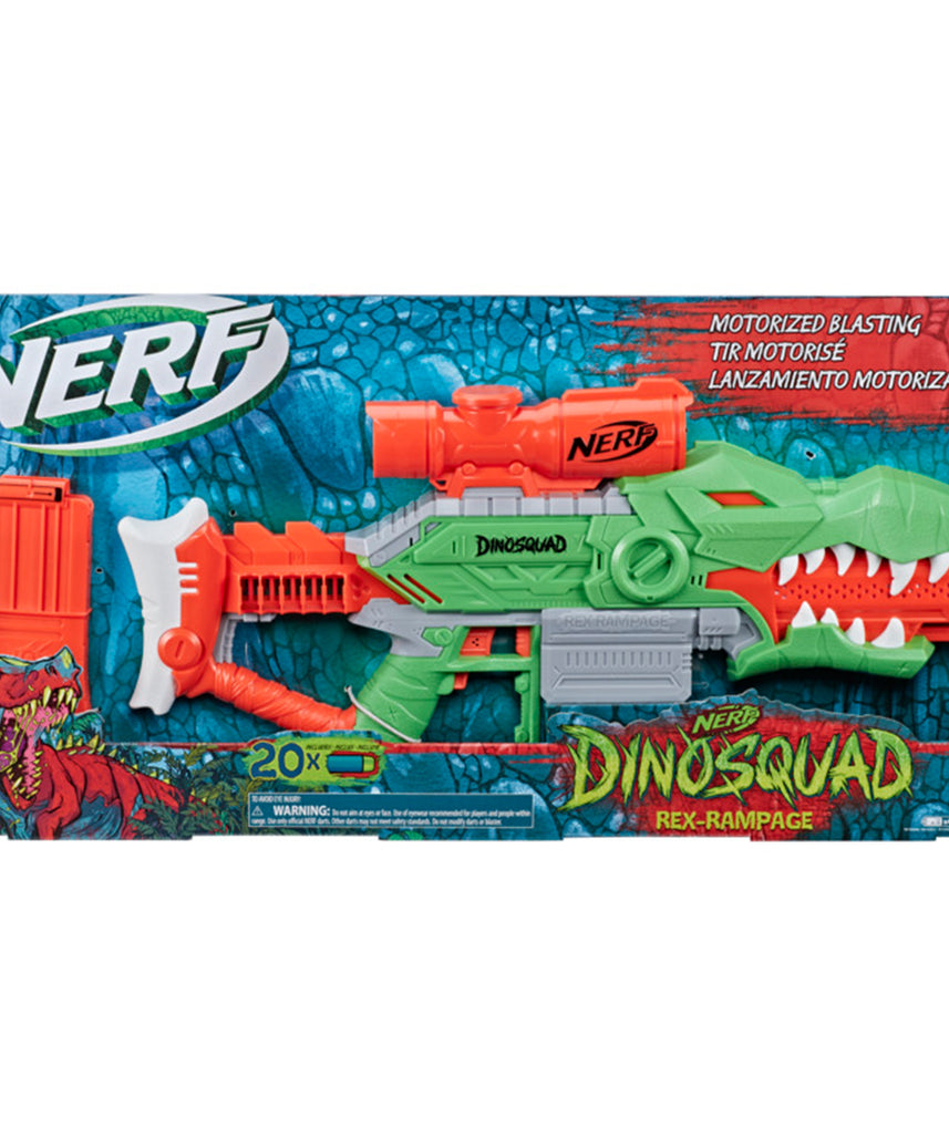 مسدس سهام نيرف دينو سكواد ريكس-رامبيج الآلي، مشبك سهام بعشرة سهام، ٢٠ سهم نيرف رسمي، تخزين لعشرة سهام، تصميم ديناصور تي ريكس، متعدد الألوان