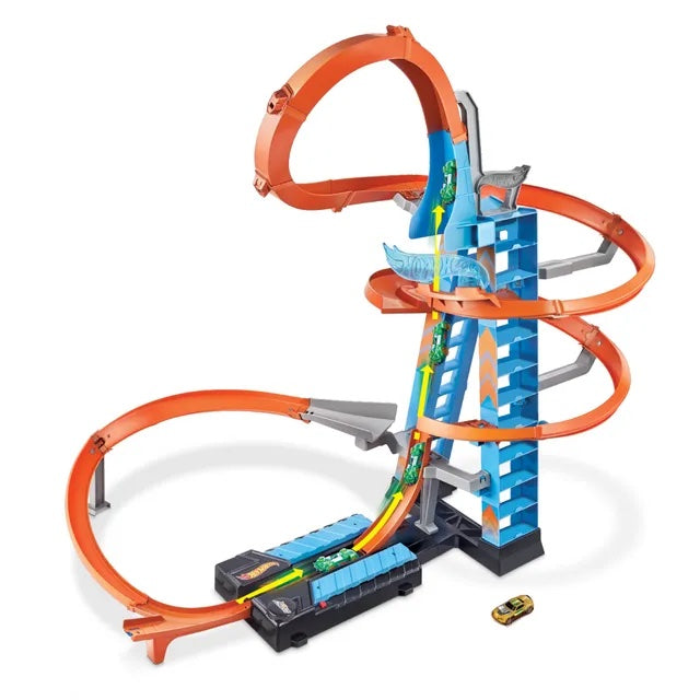 Hot Wheels Sky Crash Tower Track Set, 83 cm High with Motorized Booster, Orange Track & 1 Vehicle – Epic Racing & Crashing Fun for Kids 5+ GJM76