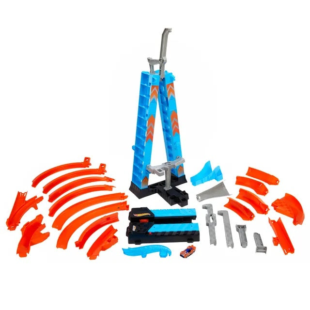 Hot Wheels Sky Crash Tower Track Set, 83 cm High with Motorized Booster, Orange Track & 1 Vehicle – Epic Racing & Crashing Fun for Kids 5+ GJM76