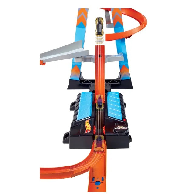 Hot Wheels Sky Crash Tower Track Set, 83 cm High with Motorized Booster, Orange Track & 1 Vehicle – Epic Racing & Crashing Fun for Kids 5+ GJM76