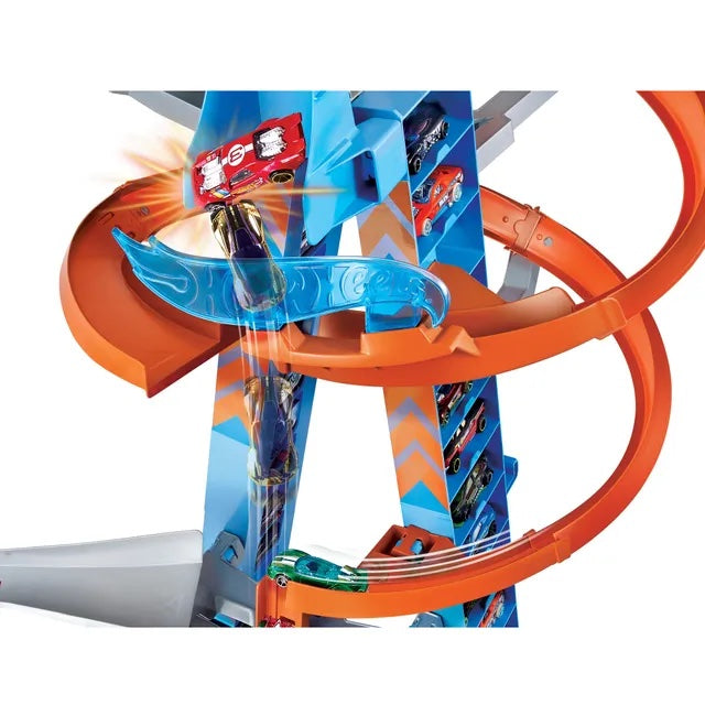 Hot Wheels Sky Crash Tower Track Set, 83 cm High with Motorized Booster, Orange Track & 1 Vehicle – Epic Racing & Crashing Fun for Kids 5+ GJM76