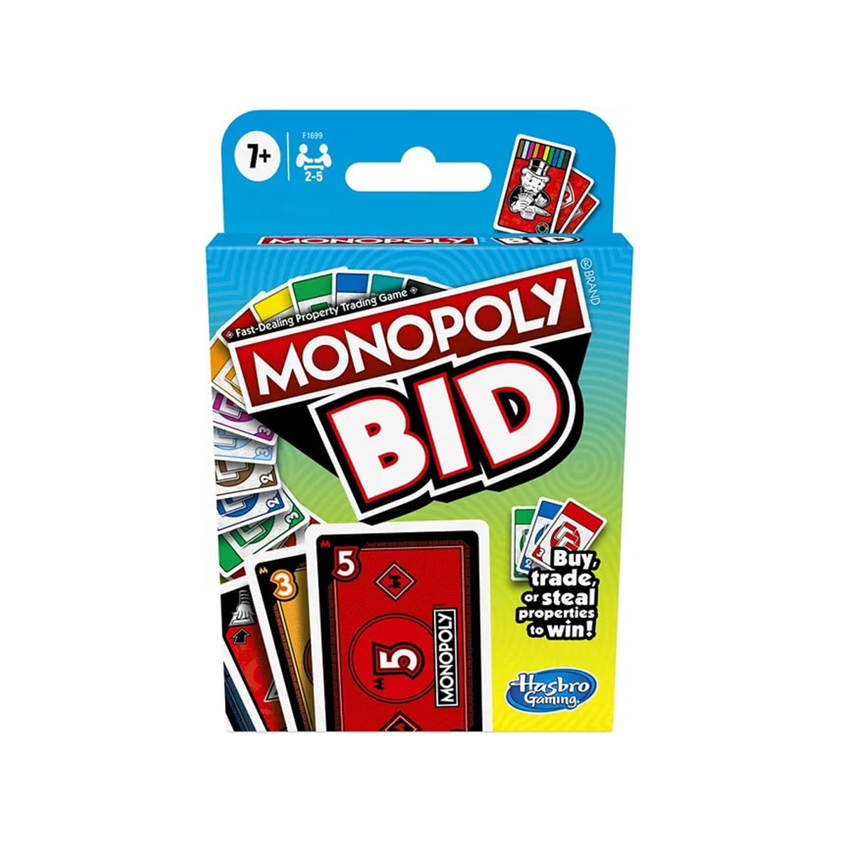 لعبة بطاقات مونوبولي BID من هاسبرو، لعبة استراتيجية عائلية سريعة الوتيرة للأطفال والكبار، لعبة مزاد أعمى للعقارات، للأعمار من 7 سنوات فما فوق