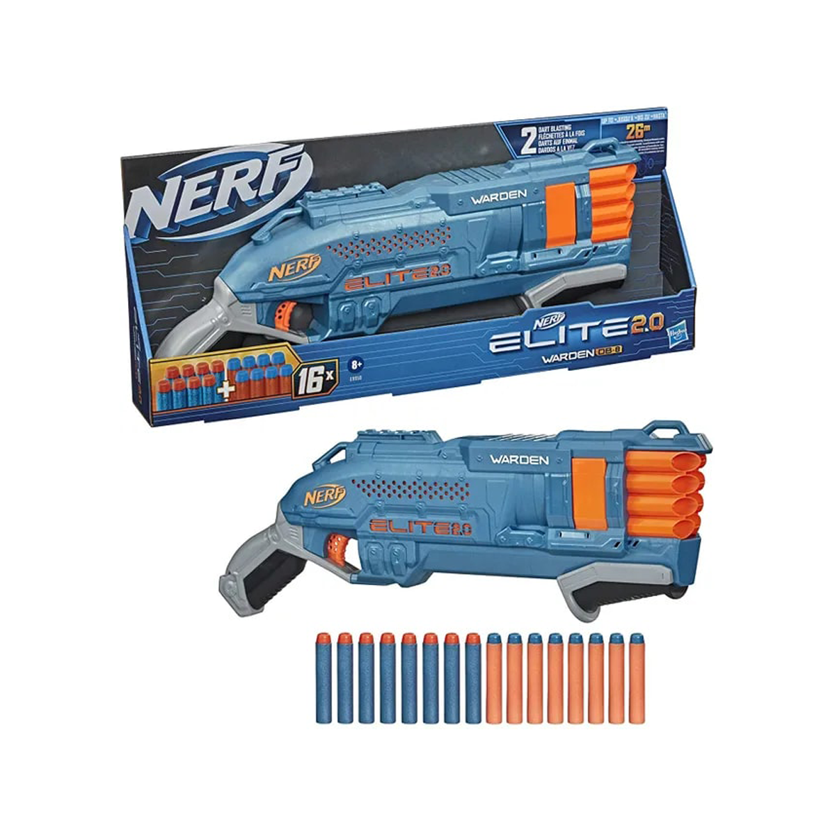 مسدس نيرف إليت 2.0 واردن دي بي-8، يطلق سهمين في آن واحد، إطلاق نار قوي، يتضمن 16 سهم نيرف رسمي، ترقية سكة تكتيكية، يطلق حتى مسافة 26 مترًا