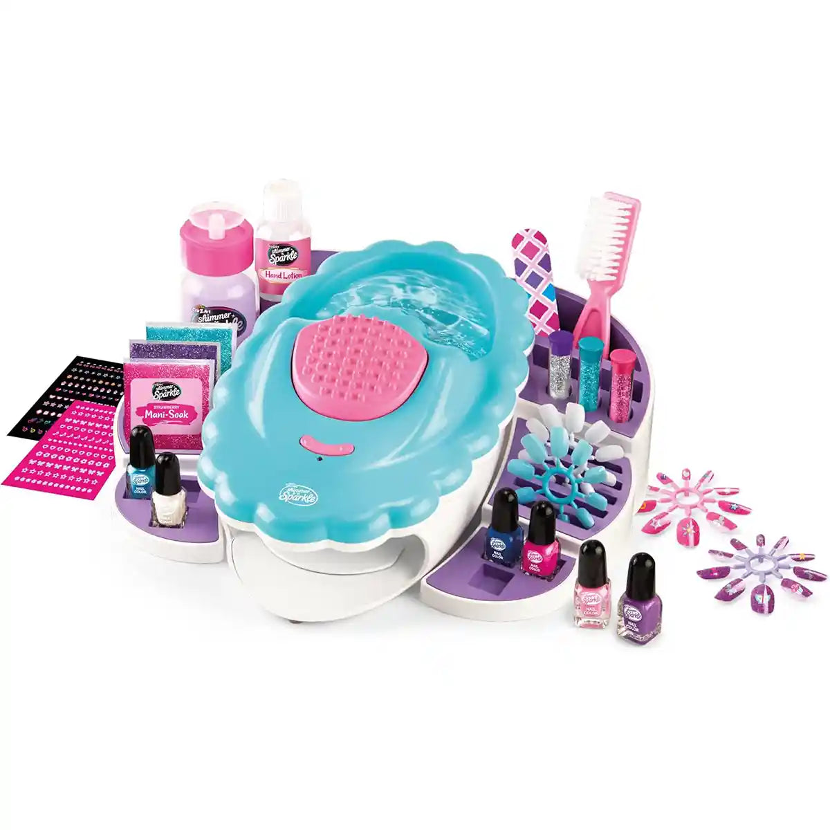 Shimmer n Sparkle Ultimate Nail Spa 65506, All-in-One Manicure & Pedicure Kit with 4 Massage Modes, Hand Soak, Polishes, Stickers, Lotion & Real Nail Dryer, DIY Spa Kit for Kids 3+
