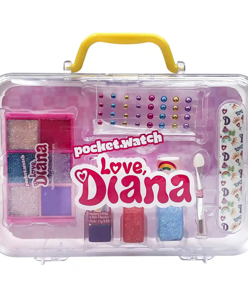 Love Diana Purse Case EU Set with Cosmetics, Nail Stickers, Lip Balm, Lip Gloss, Glitter Eyeshadow and Nail File, Pretend Play Collectible Toy for Kids Ages 4+