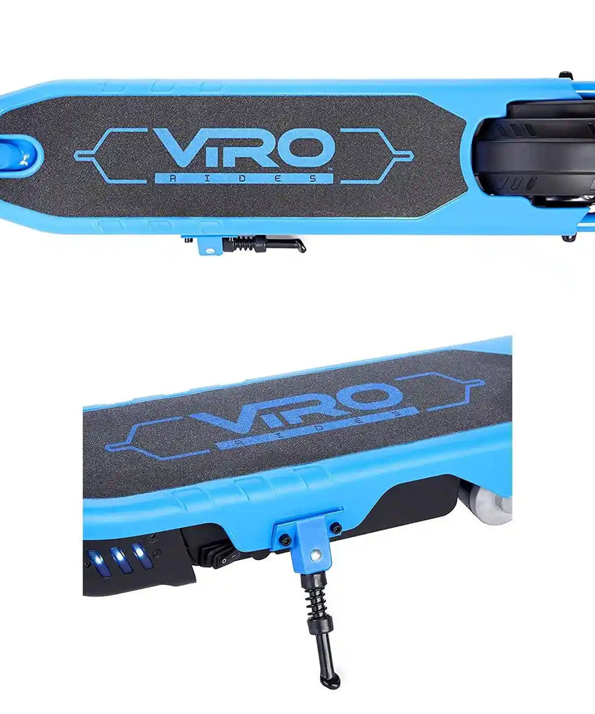 سكوتر كهربائي ليتل تايكس فيرو رايدز في آر ٥٥٠ إي، أزرق، قابل للطي، أقصى سرعة ١٠ أميال في الساعة، أضواء ليد، دواسة إبهام، فرامل يد، بطارية قابلة لإعادة الشحن، للأطفال من عمر ٨ سنوات فما فوق