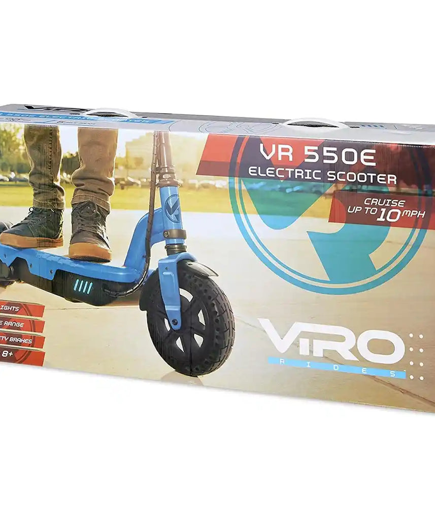 سكوتر كهربائي ليتل تايكس فيرو رايدز في آر ٥٥٠ إي، أزرق، قابل للطي، أقصى سرعة ١٠ أميال في الساعة، أضواء ليد، دواسة إبهام، فرامل يد، بطارية قابلة لإعادة الشحن، للأطفال من عمر ٨ سنوات فما فوق