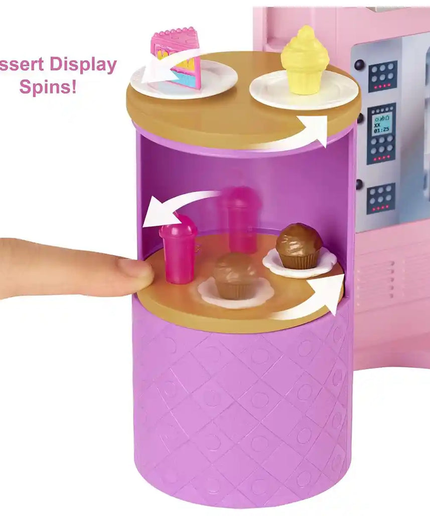 مجموعة ألعاب مطعم باربي كوك آند جريل، 6 مناطق لعب، 30+ قطعة، مطبخ ومقهى، لعبة تظاهرية للأطفال من سن 3 سنوات فما فوق