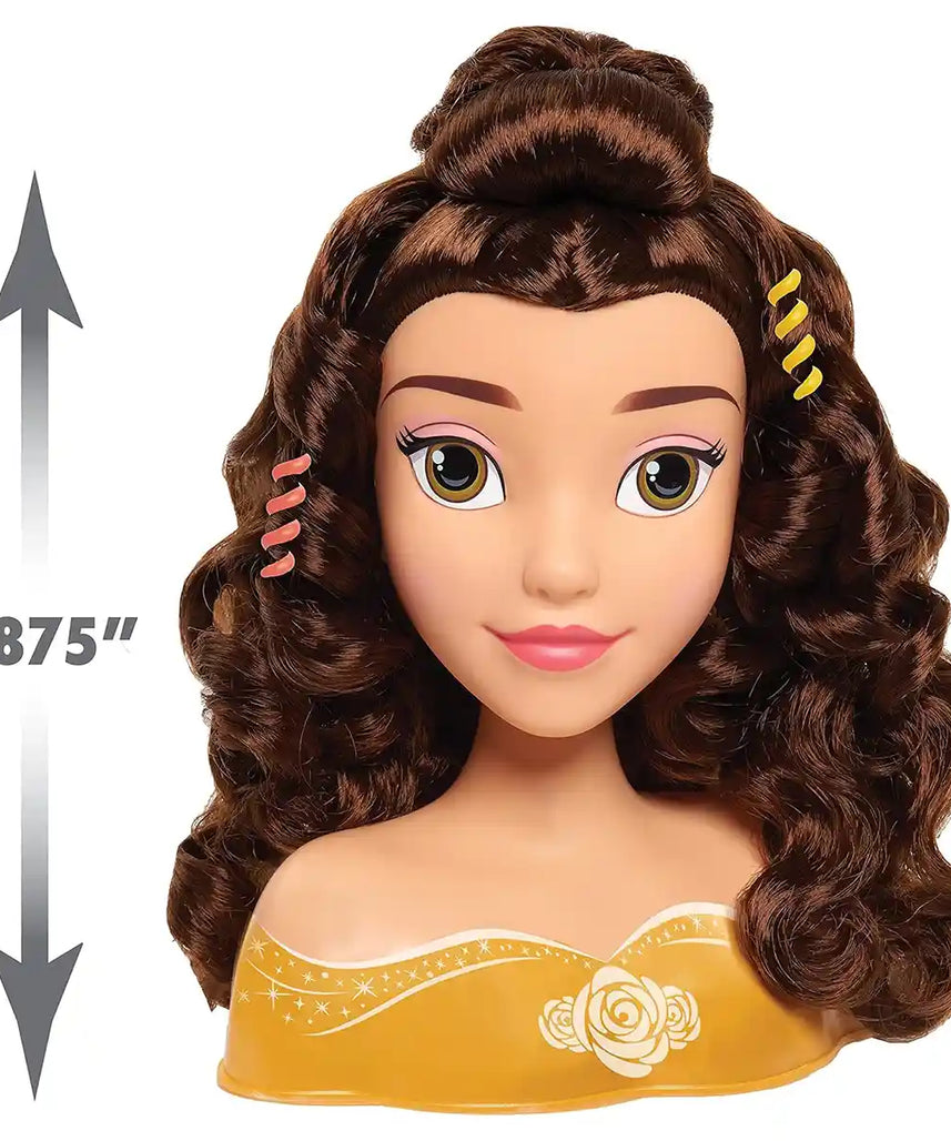 Disney Princess Belle Deluxe Styling Head, Brown Hair, 10-Piece Pretend Play Set for Kids Ages 3+