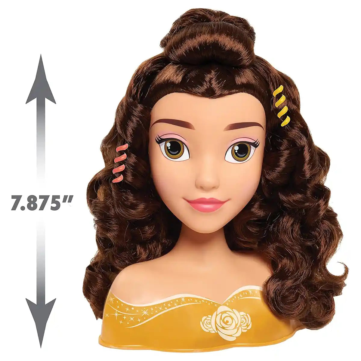 Disney Princess Belle Deluxe Styling Head, Brown Hair, 10-Piece Pretend Play Set for Kids Ages 3+