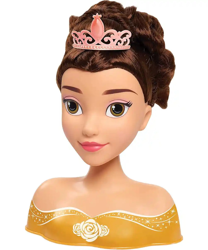 Disney Princess Belle Deluxe Styling Head, Brown Hair, 10-Piece Pretend Play Set for Kids Ages 3+