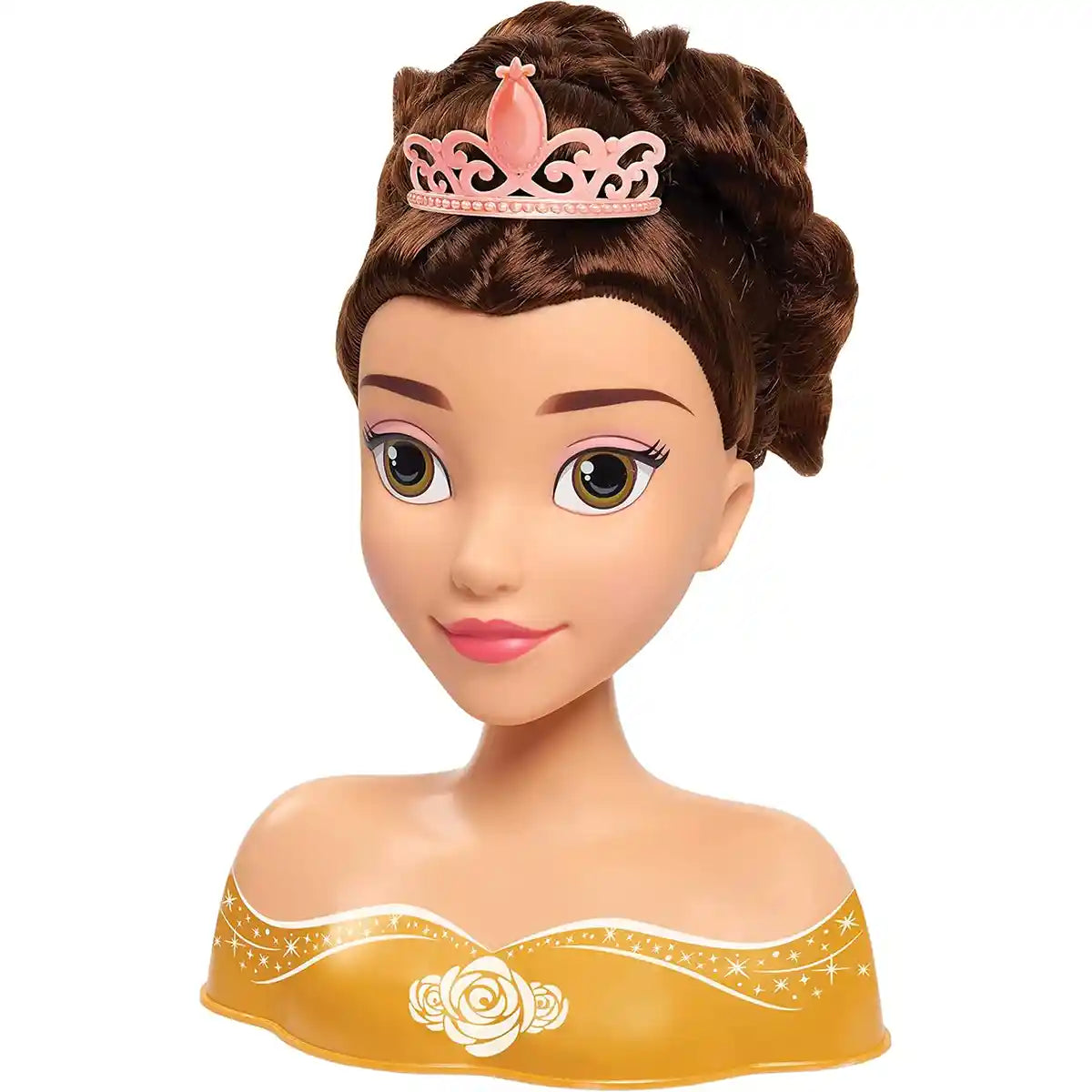 Disney Princess Belle Deluxe Styling Head, Brown Hair, 10-Piece Pretend Play Set for Kids Ages 3+
