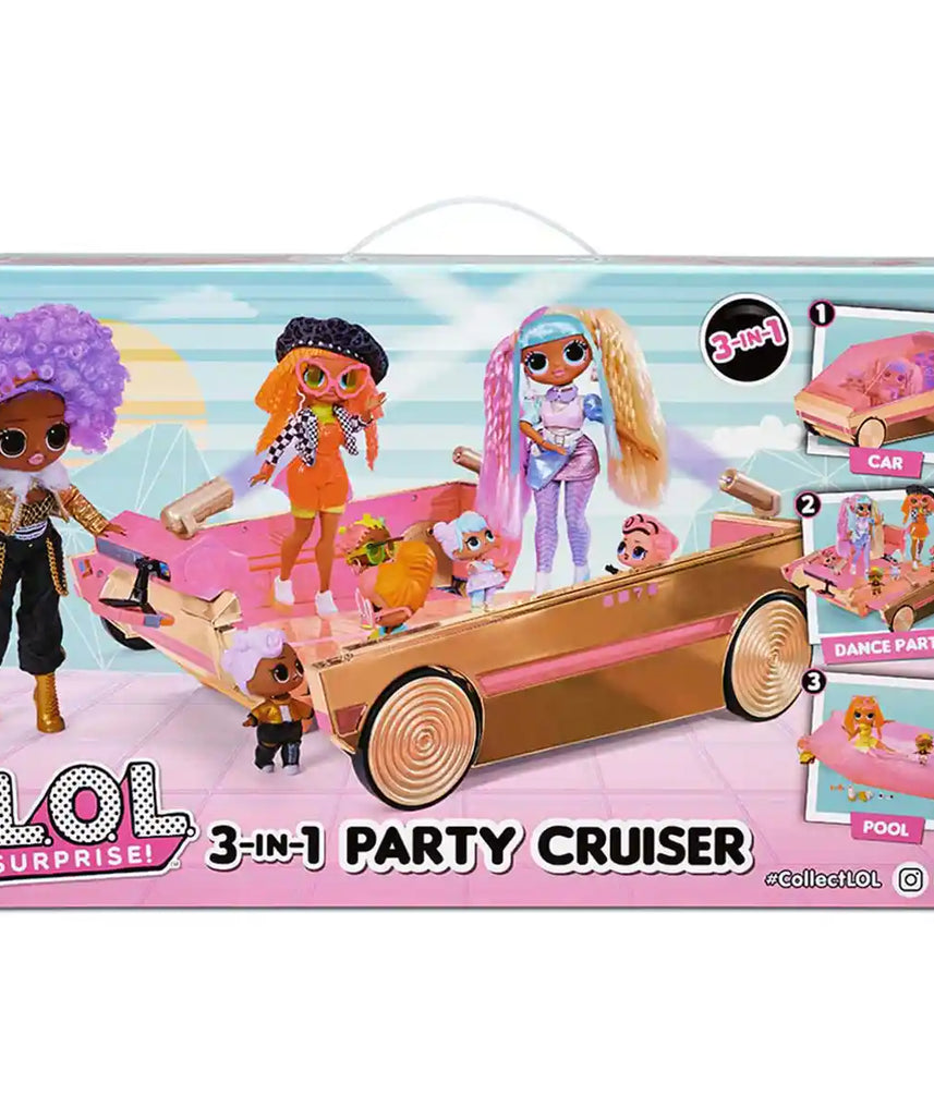 L.O.L. Surprise! 3-in-1 Party Cruiser Car, Rose Gold Vehicle with Pool, Dance Floor & Blacklight Surprises, Fits LOL Surprise & OMG Dolls, Toy Gift for Kids Age 4+