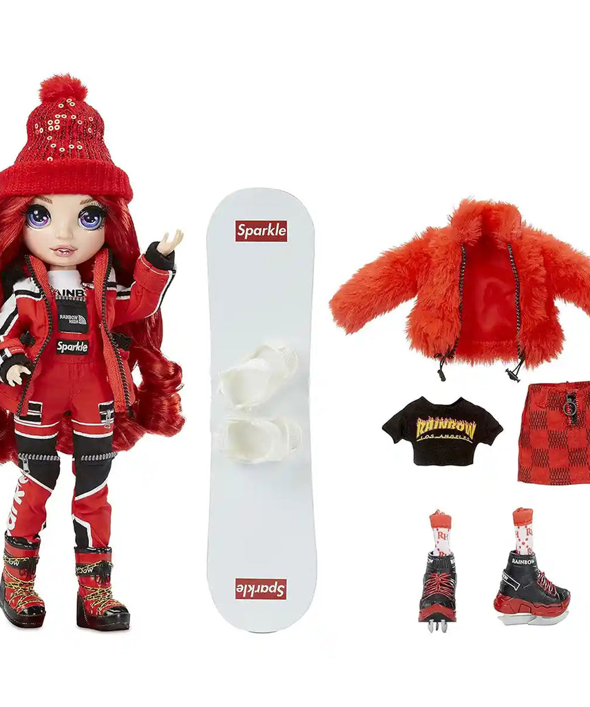 Rainbow High Winter Break Ruby Anderson Fashion Doll, 30cm, Red Outfit & Winter Gear, Snowboard & Accessories, Collectible Toy, Imaginative Play, Gift for Kids 6+