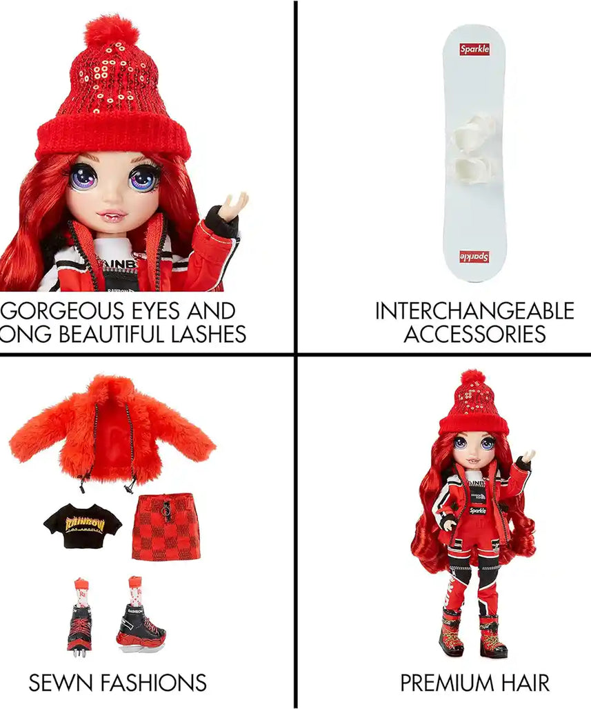 Rainbow High Winter Break Ruby Anderson Fashion Doll, 30cm, Red Outfit & Winter Gear, Snowboard & Accessories, Collectible Toy, Imaginative Play, Gift for Kids 6+